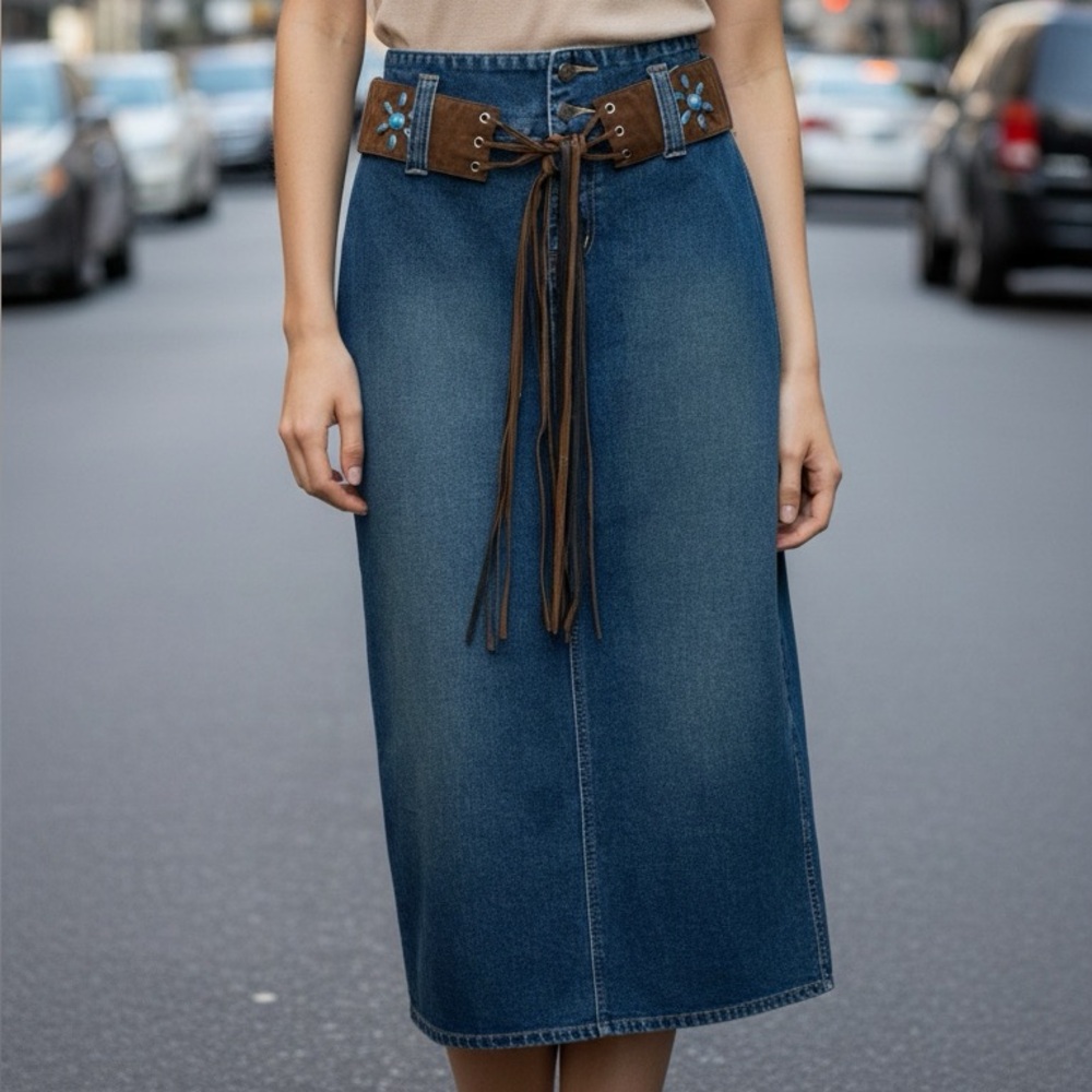 Vintage Y2K‎ Squeeze by Stephen Hardy side slit midi blue jean skirt - 9/10